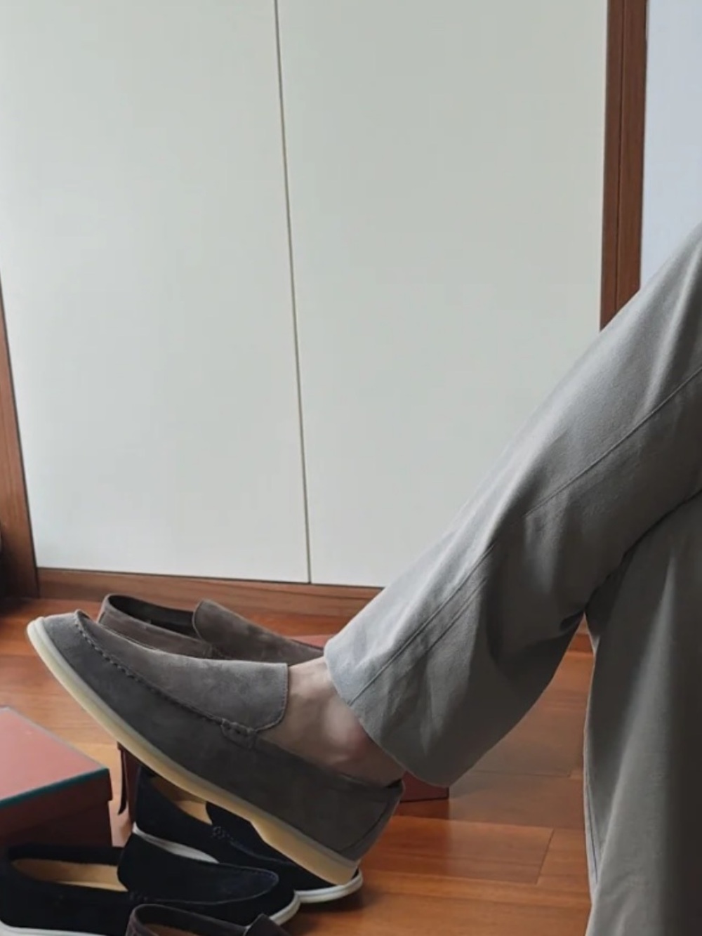 LORO PIANA Summer Walk Suede Loafer Gray Men Size 43